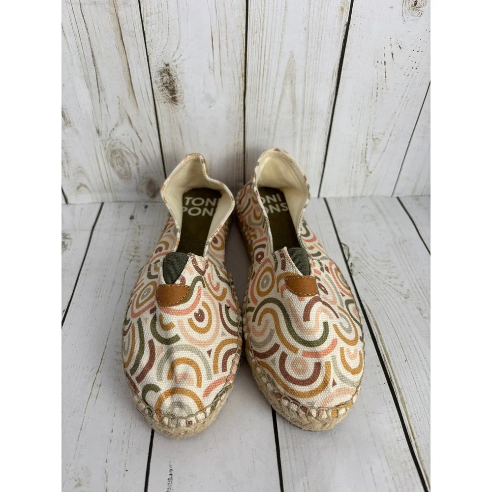Toni Pons Womens Espadrille Flats Geometric Swirl Canvas Slip On Spain Sz 5.5/36